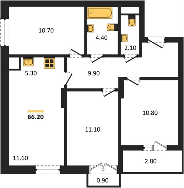 ЖК «Тетра» · 3-комнатная квартира · 66.2 м² · 17 этаж