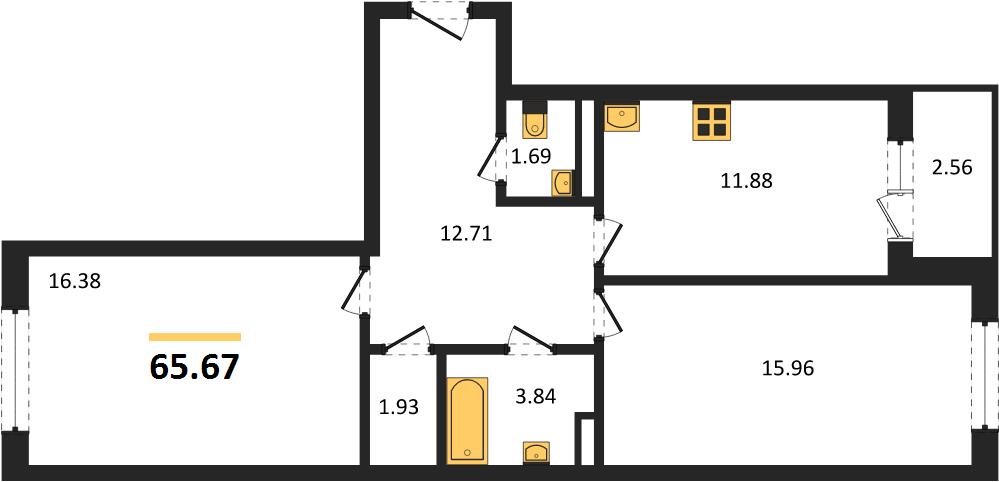 2—комн. квартира, 65.67 кв.м, 10/18 этаж