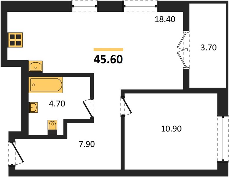 ЖК «Щелоковский» · 1-комнатная квартира · 45.6 м² · 17 этаж