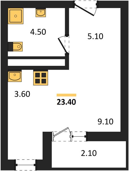 ЖК «Кузнечиха Город» · Студия · 23.4 м² · 23 этаж