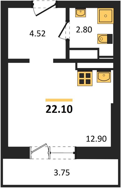 ЖК «Мед» · Студия · 22.1 м² · 22 этаж