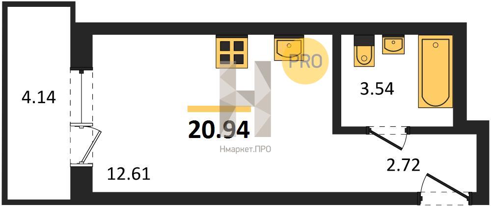 Квартира, 20.94 кв.м, 2/19 этаж