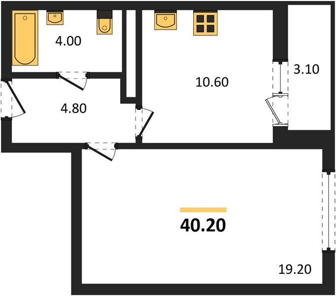 1—комн. квартира, 40.2 кв.м, 12/25 этаж
