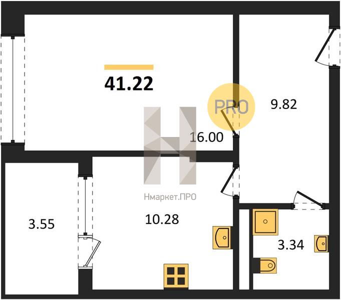 1—комн. квартира, 41.22 кв.м, 4/21 этаж