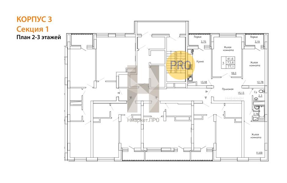 1—комн. квартира, 33.4 кв.м, 3/21 этаж