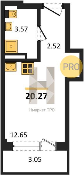 1—комн. квартира, 20.27 кв.м, 21/24 этаж