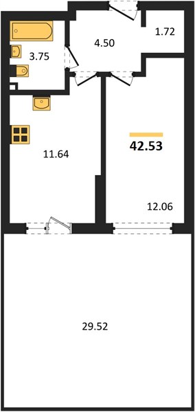 ЖК «Авторика» · 1-комнатная квартира · 42.53 м² · 2 этаж