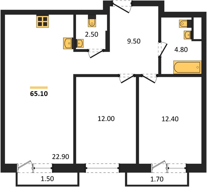 ЖК «Трио» · 2-комнатная квартира · 65.1 м² · 7 этаж