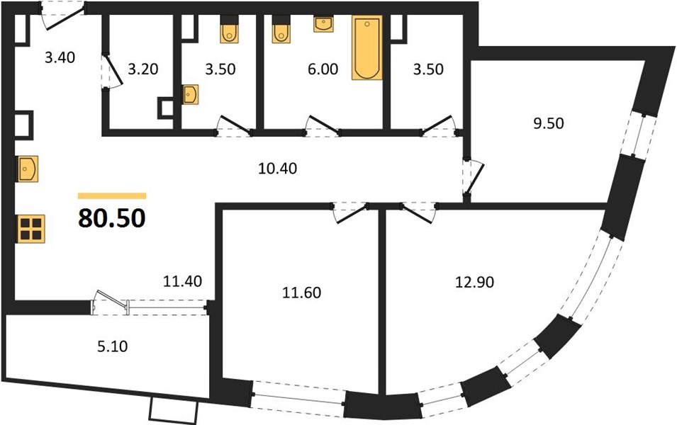 ЖК «N1» · 3-комнатная квартира · 80.5 м² · 3 этаж