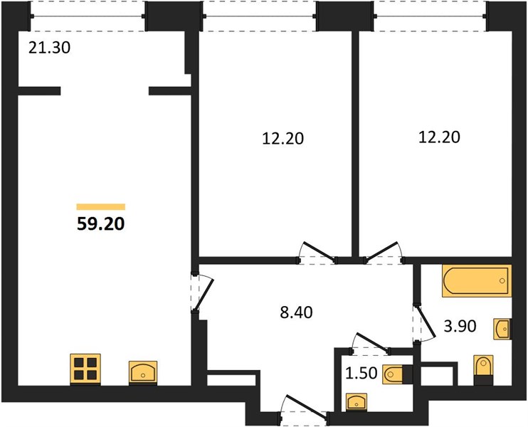 ЖК «Линдовский» · 2-комнатная квартира · 59.2 м² · 18 этаж