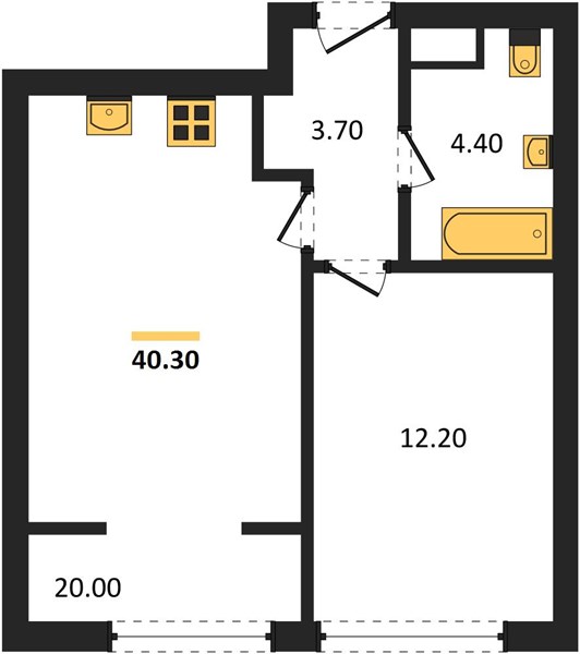 ЖК «Линдовский» · 1-комнатная квартира · 40.3 м² · 13 этаж