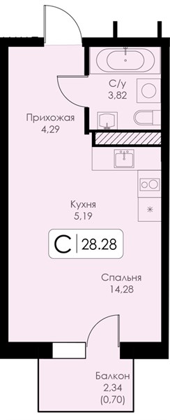ЖК «Анкор» · Студия · 28.28 м² · 6 этаж