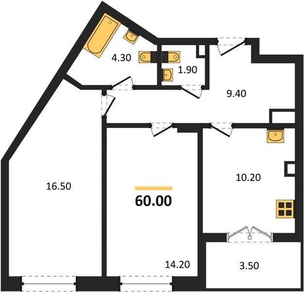 ЖК «Щелоковский» · 2-комнатная квартира · 60 м² · 8 этаж