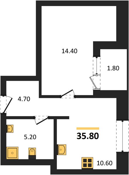 ЖК «Симфония Нижнего» · 1-комнатная квартира · 35.8 м² · 5 этаж