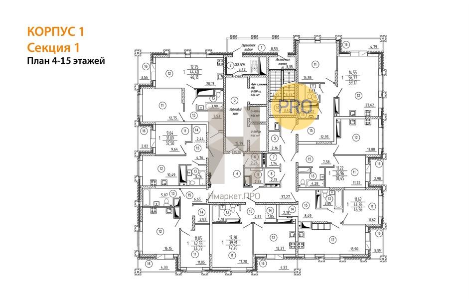 1—комн. квартира, 38.45 кв.м, 9/25 этаж