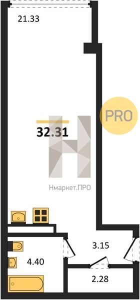 1—комн. квартира, 32.31 кв.м, 6/24 этаж