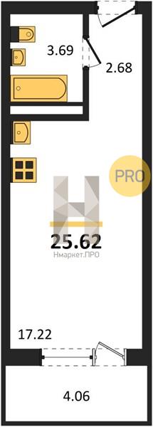 Квартира, 25.62 кв.м, 6/17 этаж