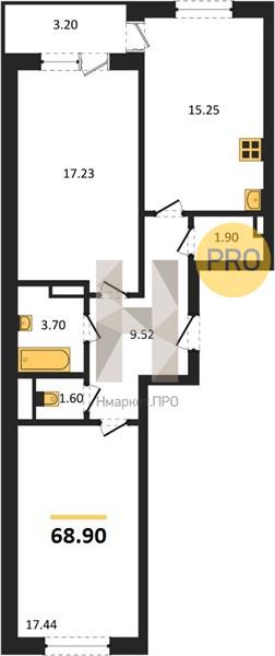 2—комн. квартира, 68.9 кв.м, 4/18 этаж