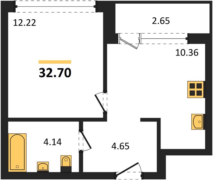 1—комн. квартира, 32.7 кв.м, 3/16 этаж