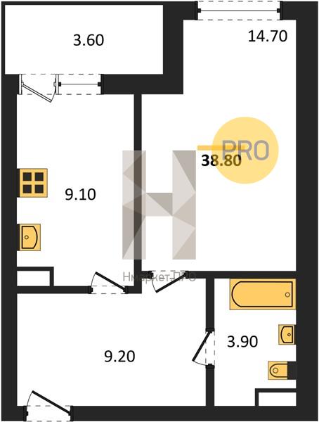 1—комн. квартира, 38.8 кв.м, 2/18 этаж