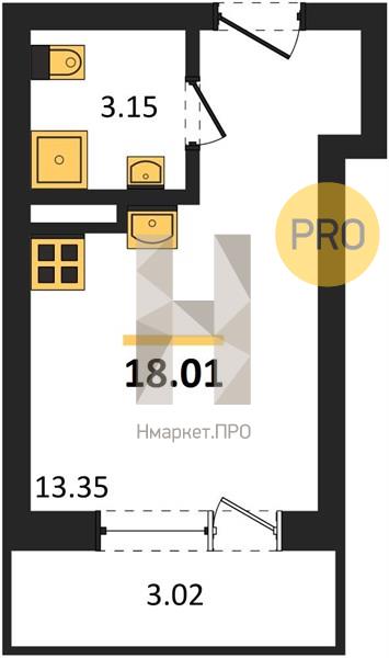 Квартира, 18.01 кв.м, 18/18 этаж
