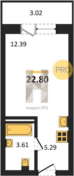 Квартира, 22.8 кв.м, 6/8 этаж