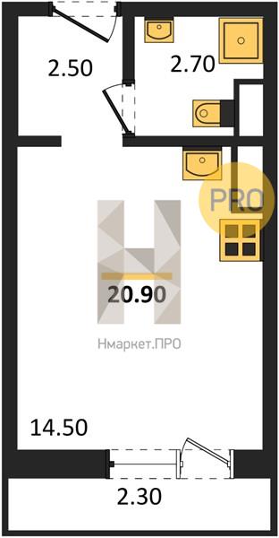 Квартира, 20.9 кв.м, 16/18 этаж