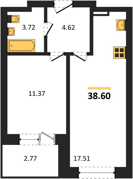 1—комн. квартира, 38.6 кв.м, 10/28 этаж