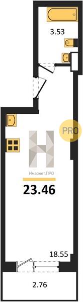 1—комн. квартира, 23.46 кв.м, 4/19 этаж
