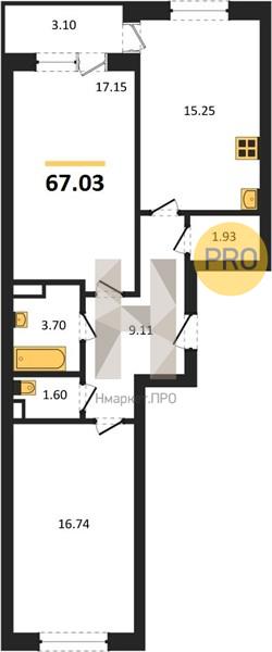 2—комн. квартира, 67.03 кв.м, 12/18 этаж