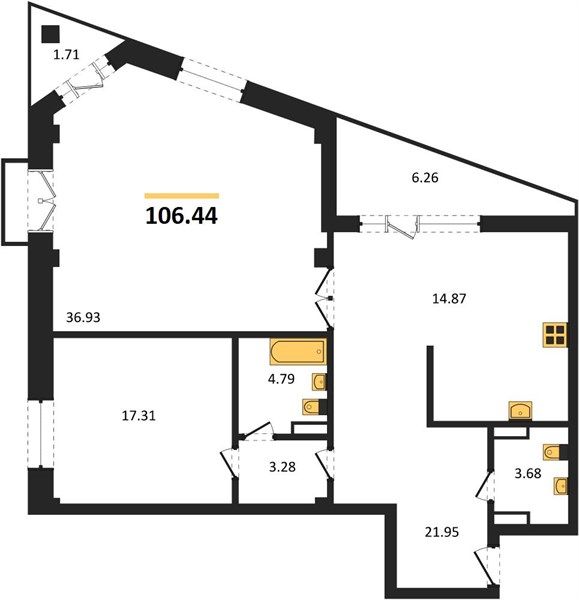 2—комн. квартира, 106.44 кв.м, 4/9 этаж