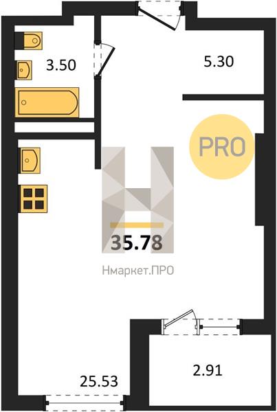 Квартира, 35.78 кв.м, 8/28 этаж
