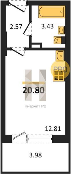 Квартира, 20.8 кв.м, 16/24 этаж