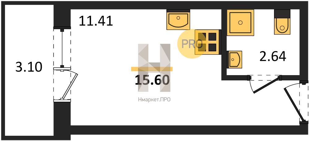 Квартира, 15.6 кв.м, 2/17 этаж
