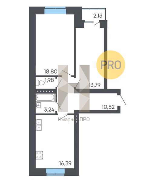 2—комн. квартира, 66.09 кв.м, 3/3 этаж