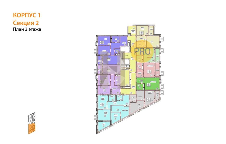 2—комн. квартира, 61.29 кв.м, 3/21 этаж