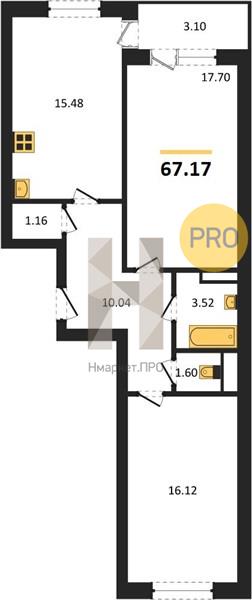2—комн. квартира, 67.17 кв.м, 6/18 этаж