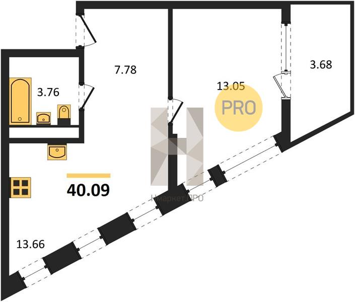 1—комн. квартира, 40.09 кв.м, 13/21 этаж