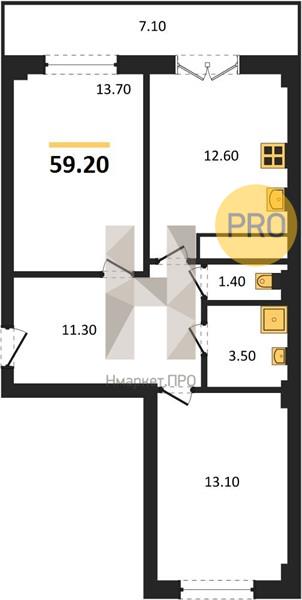 2—комн. квартира, 59.2 кв.м, 5/15 этаж