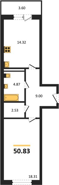 1—комн. квартира, 50.83 кв.м, 13/18 этаж