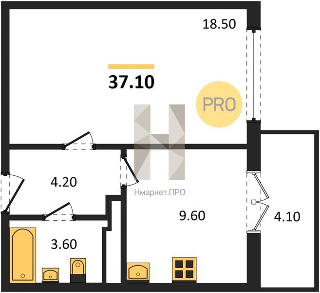 1—комн. квартира, 37.1 кв.м, 3/17 этаж