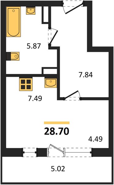 Квартира, 28.7 кв.м, 4/16 этаж