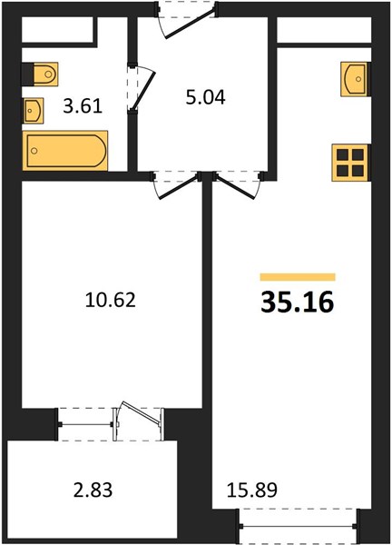 1—комн. квартира, 36.57 кв.м, 8/28 этаж