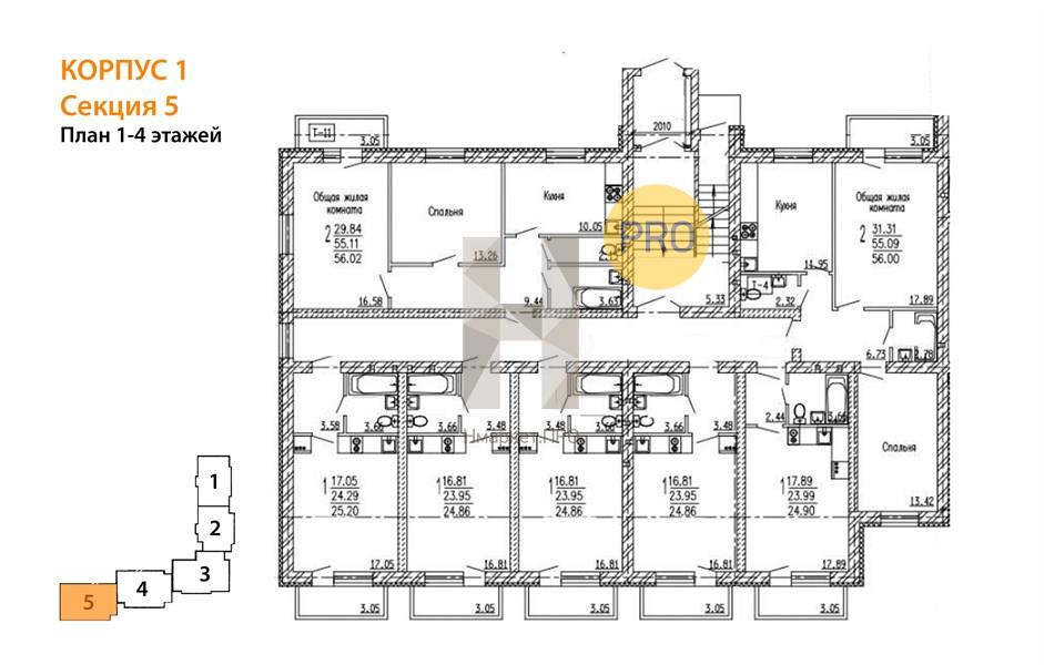 1—комн. квартира, 25.2 кв.м, 4/4 этаж