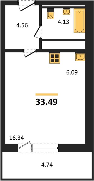 1—комн. квартира, 33.49 кв.м, 14/25 этаж