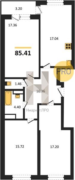 3—комн. квартира, 85.41 кв.м, 13/18 этаж