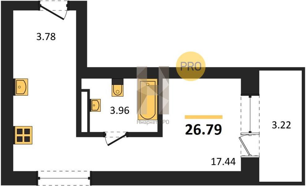 Квартира, 26.79 кв.м, 6/28 этаж