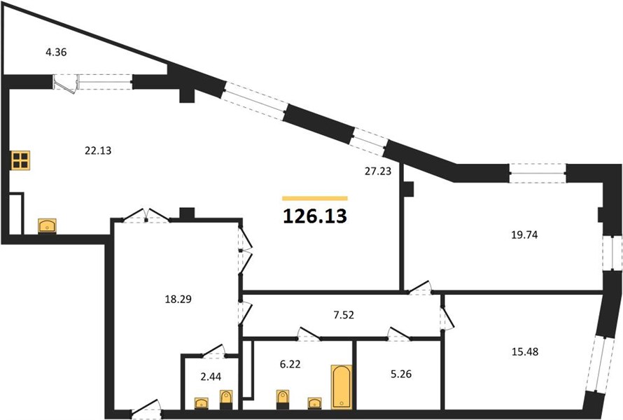 3—комн. квартира, 126.13 кв.м, 2/9 этаж