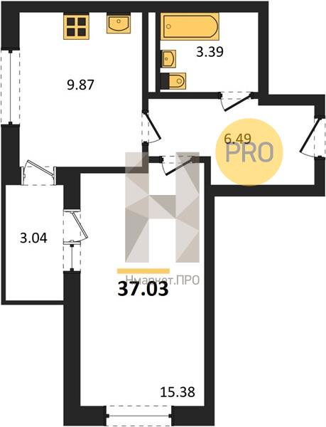 1—комн. квартира, 37.03 кв.м, 7/18 этаж