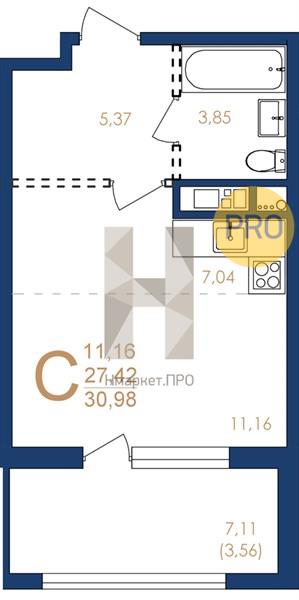 Квартира, 30.98 кв.м, 4/17 этаж